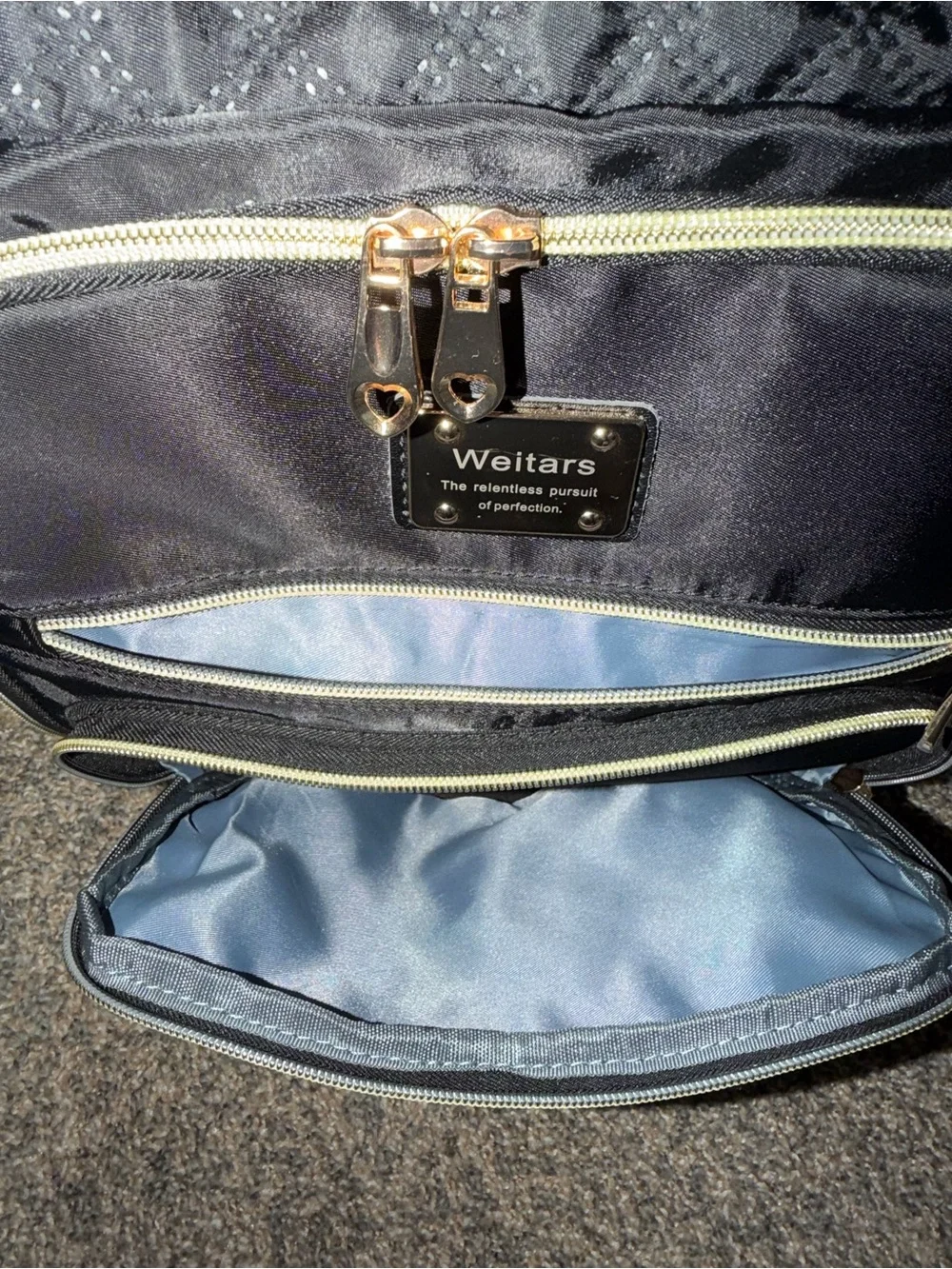 Quilted Black Backpack Tote with Gold Accents